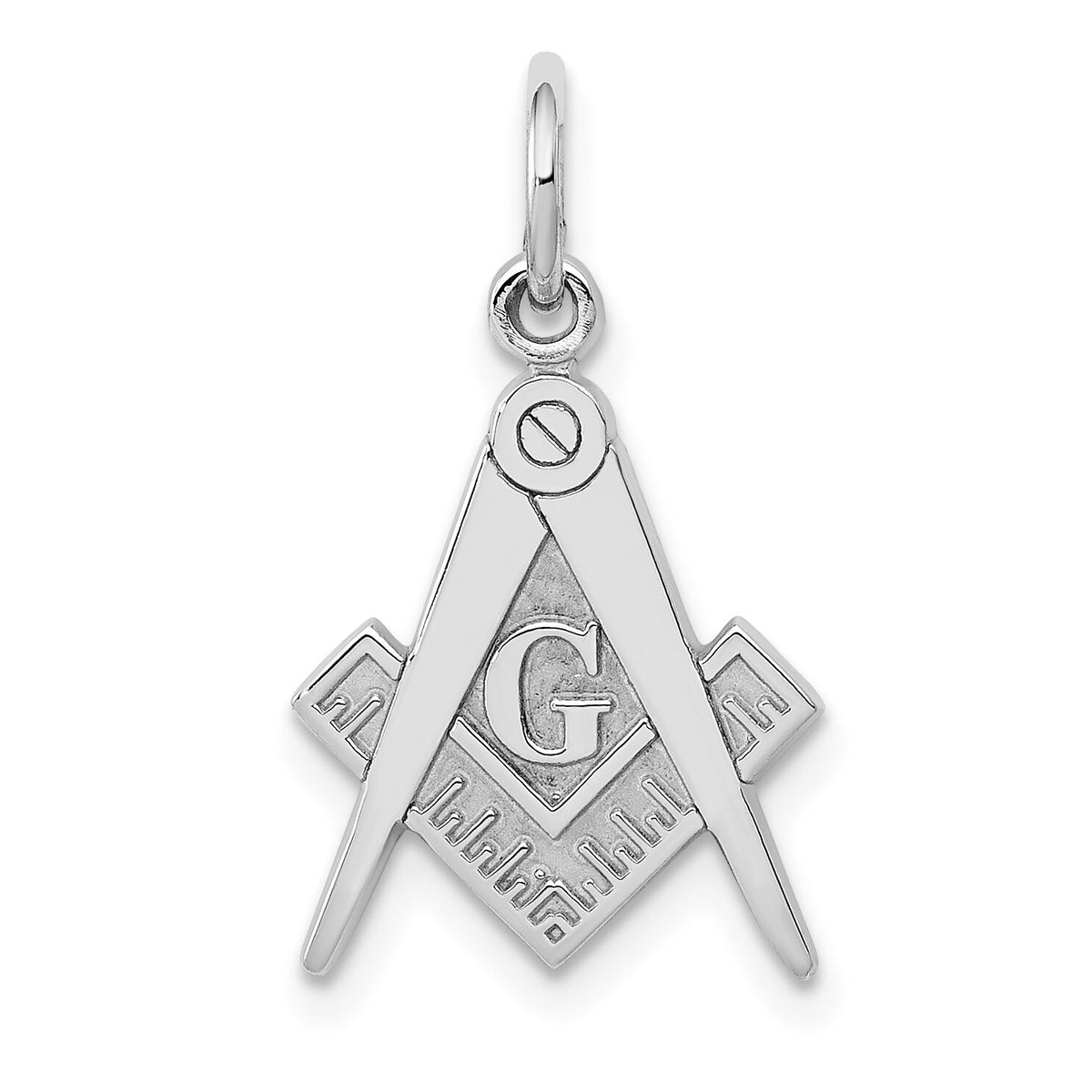 14k White Gold Polished & Textured Masonic Symbol Charm-D1250
