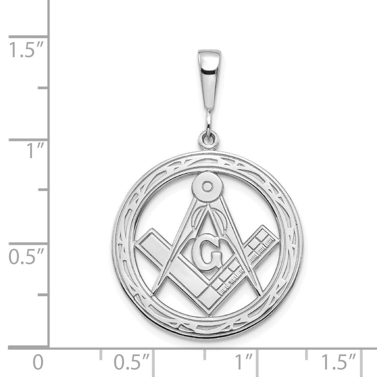 14k White Gold Polished & Textured Large Masonic Symbol Pendant-D1252