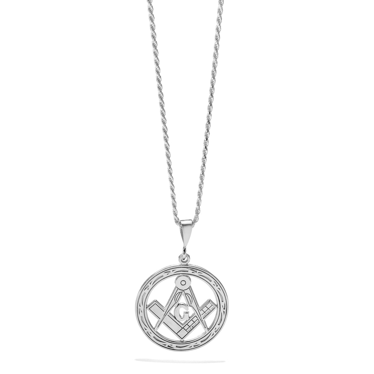 14k White Gold Polished & Textured Large Masonic Symbol Pendant-D1252
