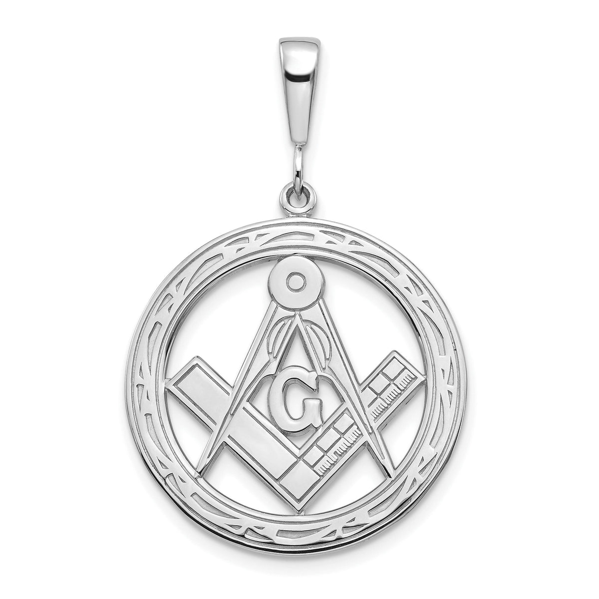 14k White Gold Polished & Textured Large Masonic Symbol Pendant-D1252