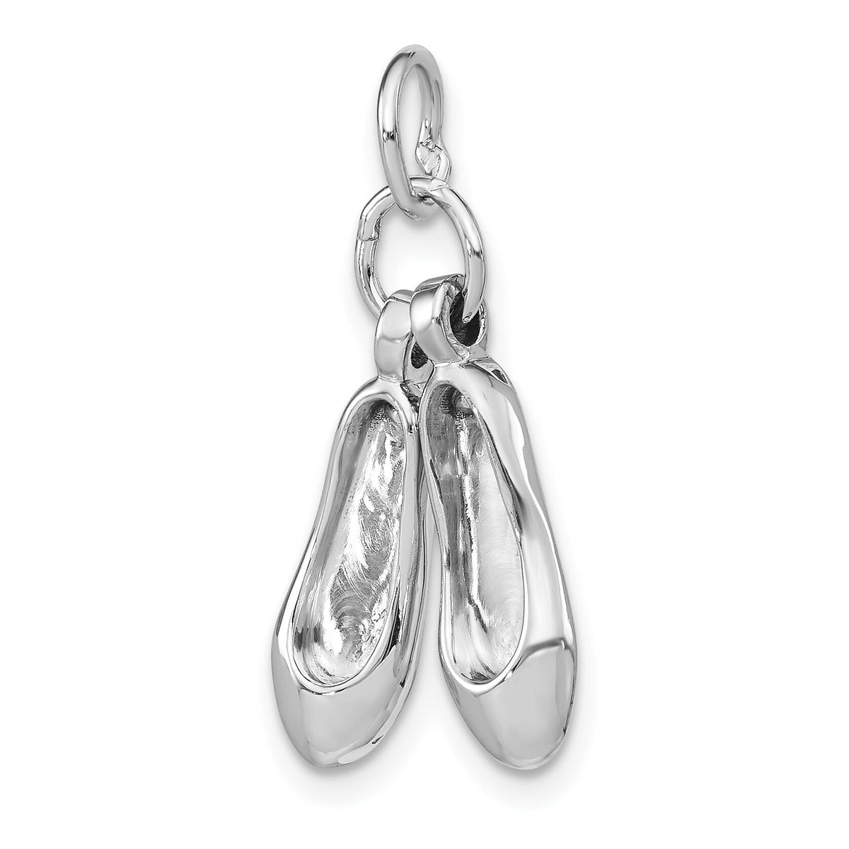 14K White Gold Solid Polished 3-D Moveable Ballet Slippers Charm-D1259