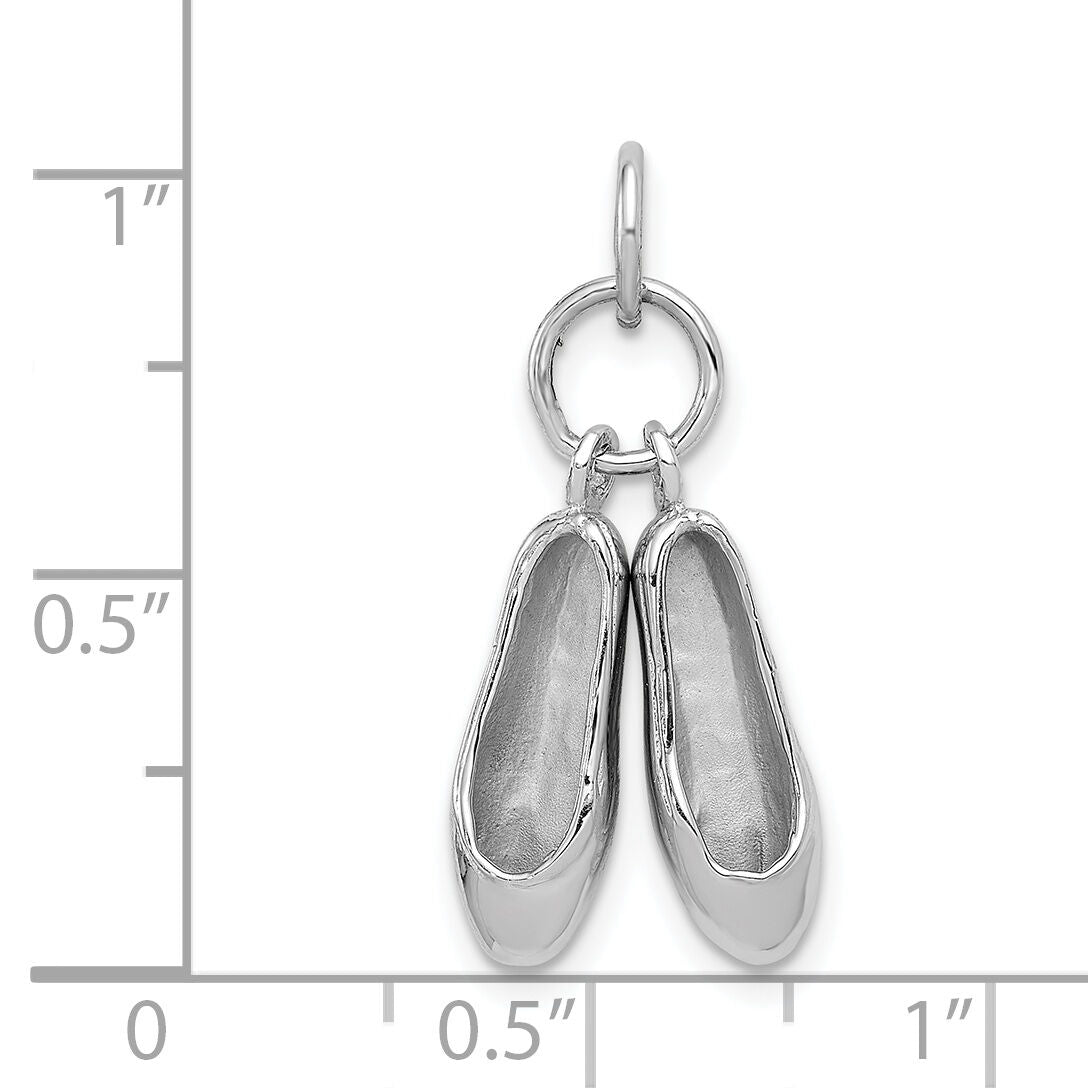 14K White Gold Solid Polished 3-D Moveable Ballet Slippers Charm-D1259