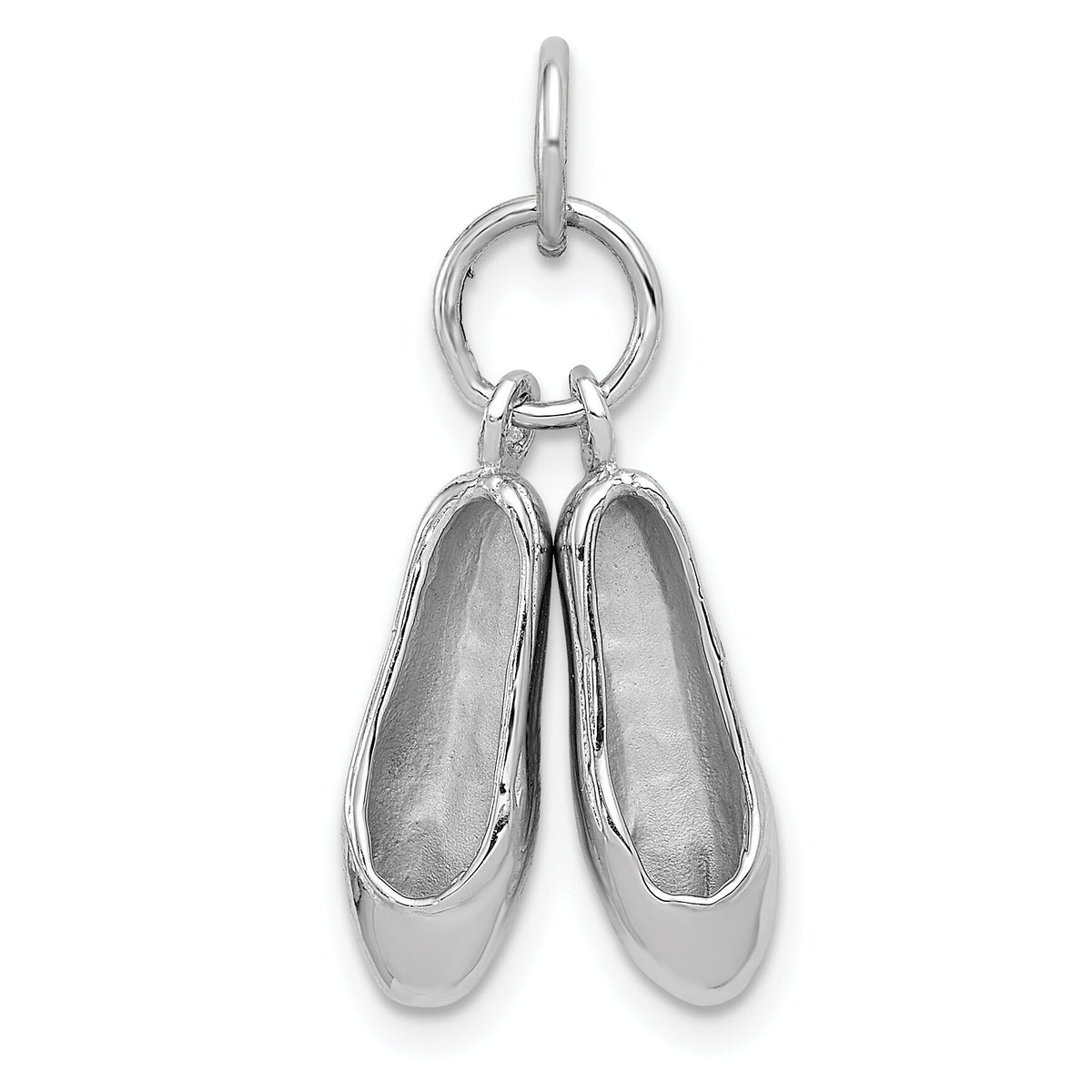 14K White Gold Solid Polished 3-D Moveable Ballet Slippers Charm-D1259