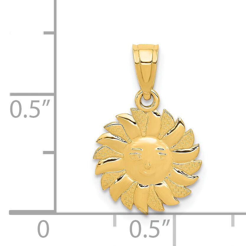14k Polished Sun with Face Pendant-D1263