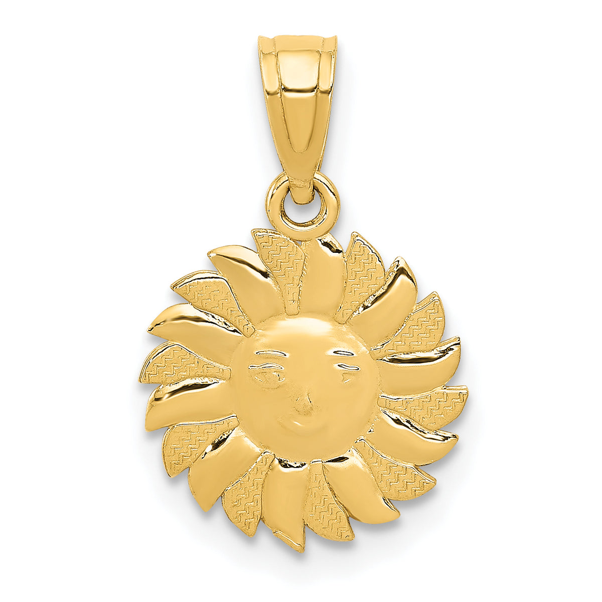 14k Polished Sun with Face Pendant-D1263
