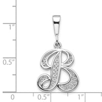 14KW White Gold Solid Polished Script Filigree Letter B Initial Pendant-D1281B