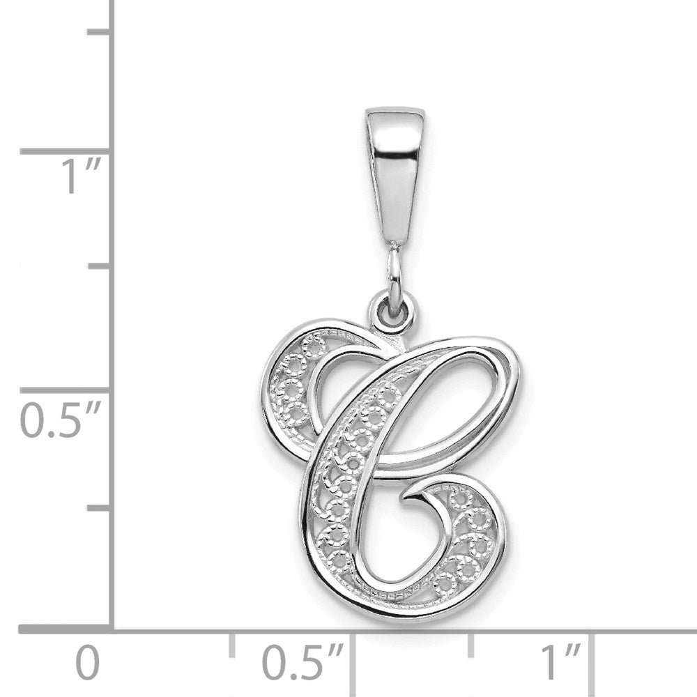 14KW White Gold Solid Polished Script Filigree Letter C Initial Pendant-D1281C