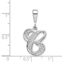 14KW White Gold Solid Polished Script Filigree Letter C Initial Pendant-D1281C