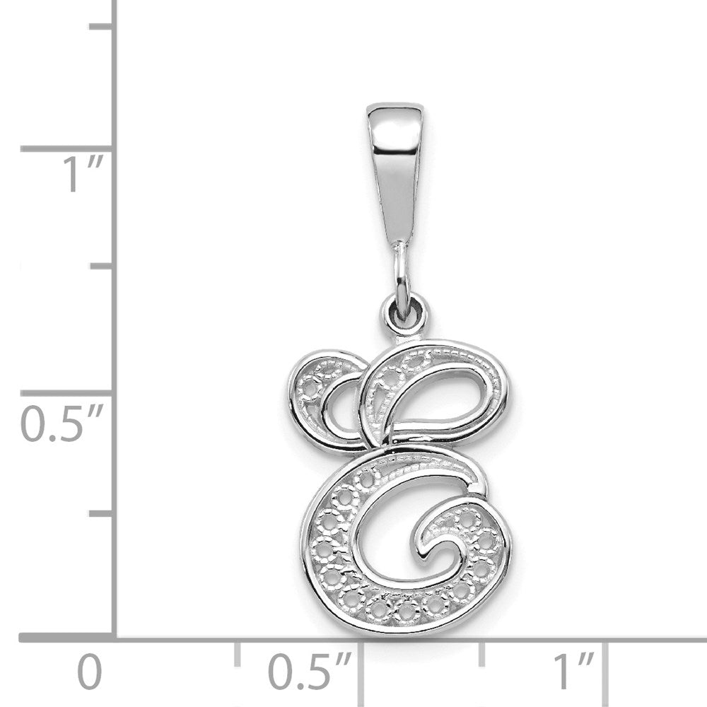 14KW White Gold Solid Polished Script Filigree Letter E Initial Pendant-D1281E