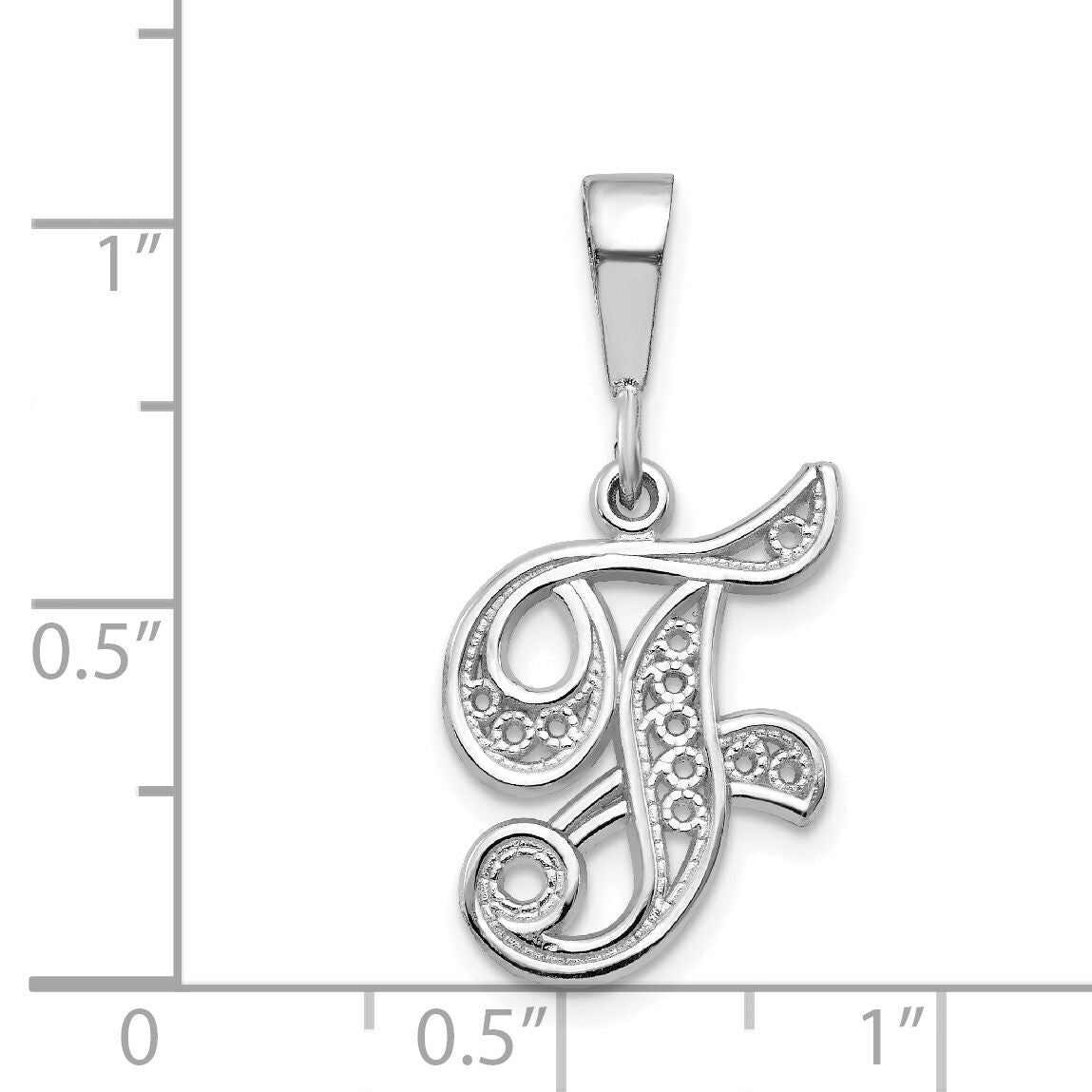 14KW White Gold Solid Polished Script Filigree Letter F Initial Pendant-D1281F