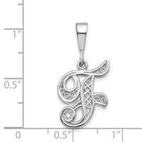 14KW White Gold Solid Polished Script Filigree Letter F Initial Pendant-D1281F
