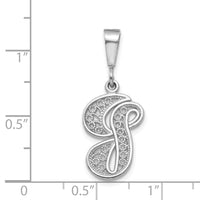 14KW White Gold Solid Polished Script Filigree Letter G Initial Pendant-D1281G