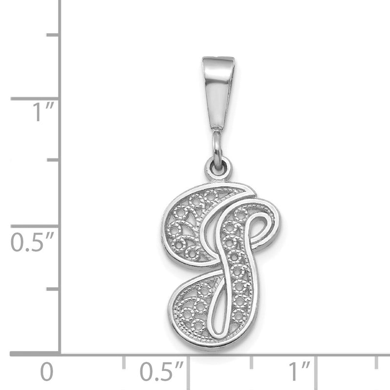 14KW White Gold Solid Polished Script Filigree Letter G Initial Pendant-D1281G