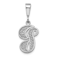 14KW White Gold Solid Polished Script Filigree Letter G Initial Pendant-D1281G