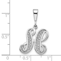 14KW White Gold Solid Polished Script Filigree Letter H Initial Pendant-D1281H