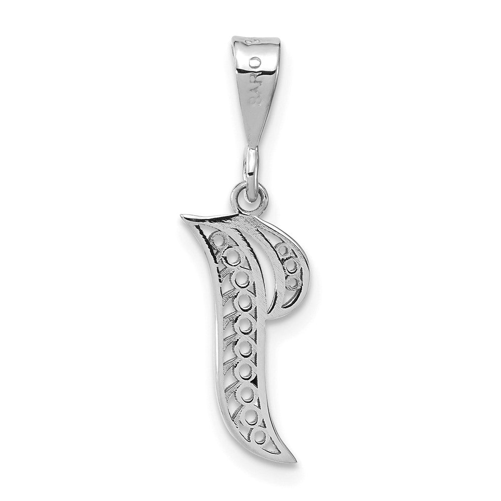 14KW White Gold Solid Polished Script Filigree Letter I Initial Pendant-D1281I