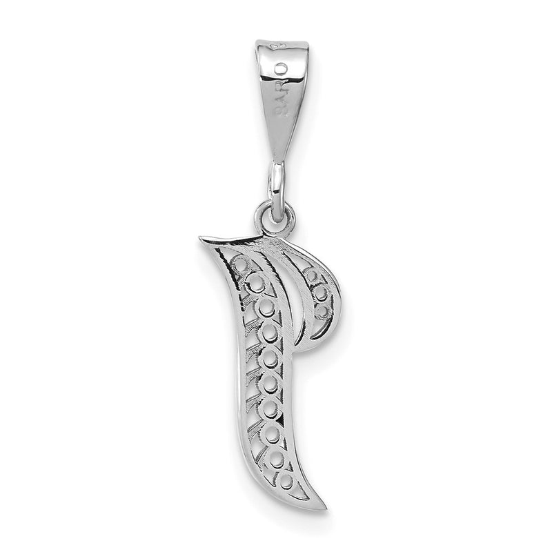 14KW White Gold Solid Polished Script Filigree Letter I Initial Pendant-D1281I