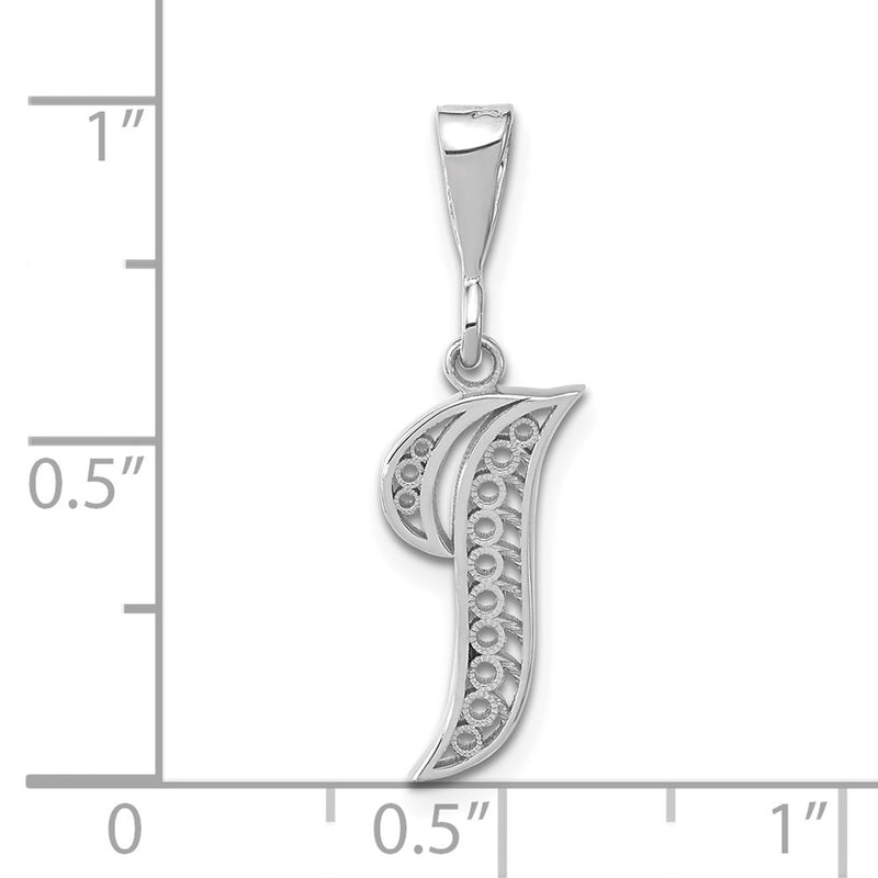 14KW White Gold Solid Polished Script Filigree Letter I Initial Pendant-D1281I