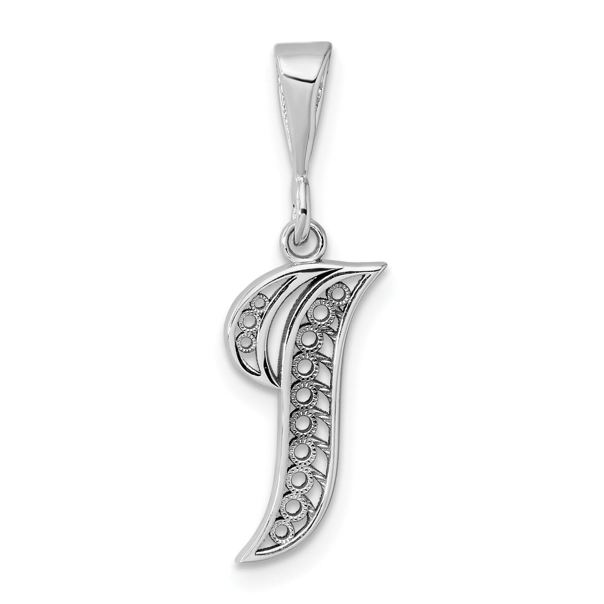 14KW White Gold Solid Polished Script Filigree Letter I Initial Pendant-D1281I