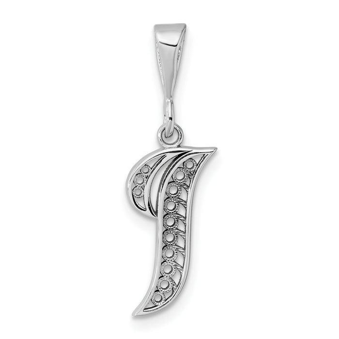 14KW White Gold Solid Polished Script Filigree Letter I Initial Pendant-D1281I
