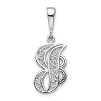 14KW White Gold Solid Polished Script Filigree Letter J Initial Pendant-D1281J