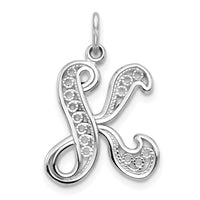 14KW White Gold Solid Polished Script Filigree Letter K Initial Pendant-D1281K