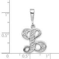 14KW White Gold Solid Polished Script Filigree Letter L Initial Pendant-D1281L