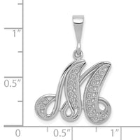 14KW White Gold Solid Polished Script Filigree Letter M Initial Pendant-D1281M