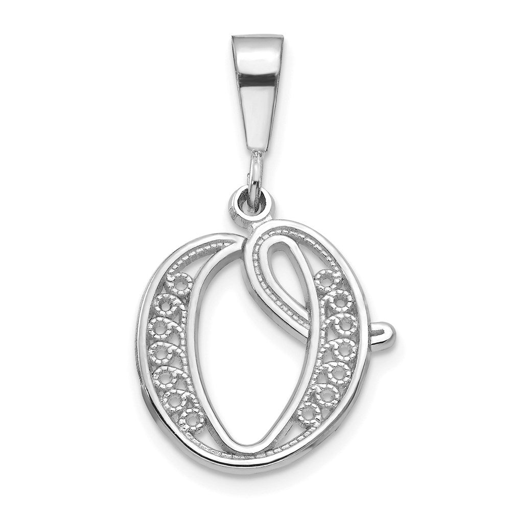 14KW White Gold Solid Polished Script Filigree Letter O Initial Pendant-D1281O