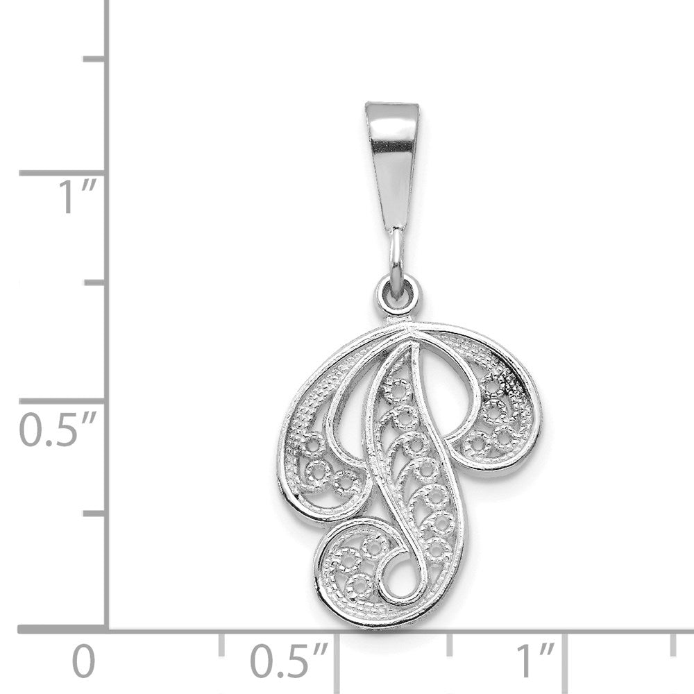 14KW White Gold Solid Polished Script Filigree Letter P Initial Pendant-D1281P