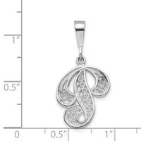 14KW White Gold Solid Polished Script Filigree Letter P Initial Pendant-D1281P