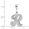 14KW White Gold Solid Polished Script Filigree Letter R Initial Pendant-D1281R
