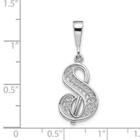 14KW White Gold Solid Polished Script Filigree Letter S Initial Pendant-D1281S