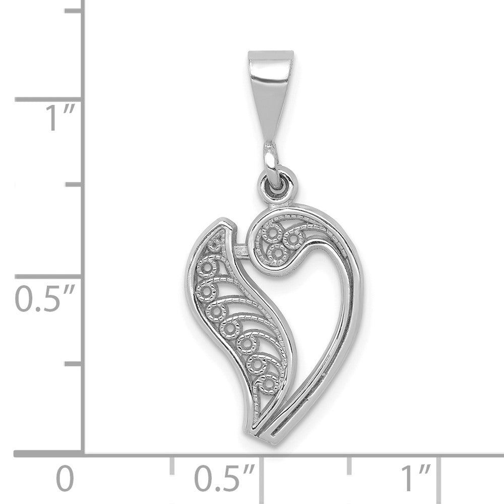 14KW White Gold Solid Polished Script Filigree Letter V Initial Pendant-D1281V