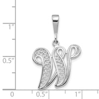 14KW White Gold Solid Polished Script Filigree Letter W Initial Pendant-D1281W