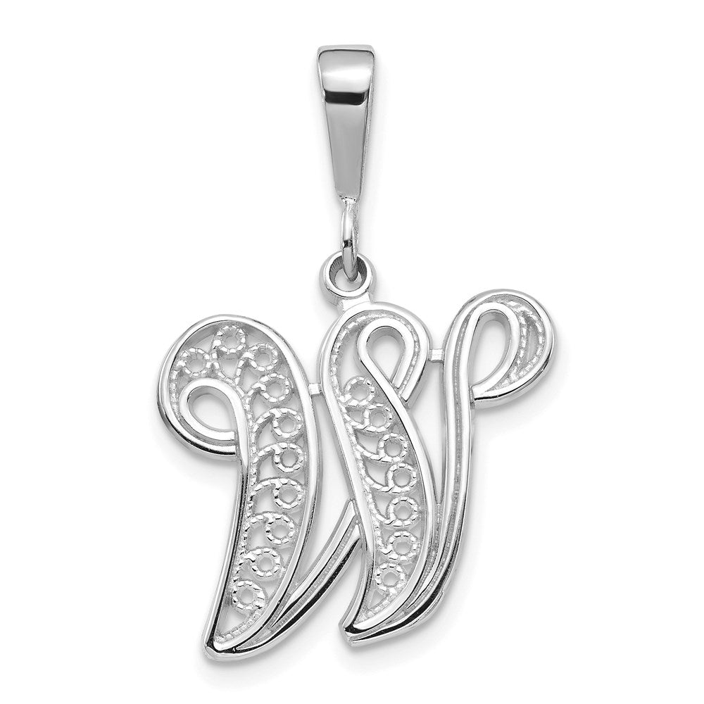 14KW White Gold Solid Polished Script Filigree Letter W Initial Pendant-D1281W