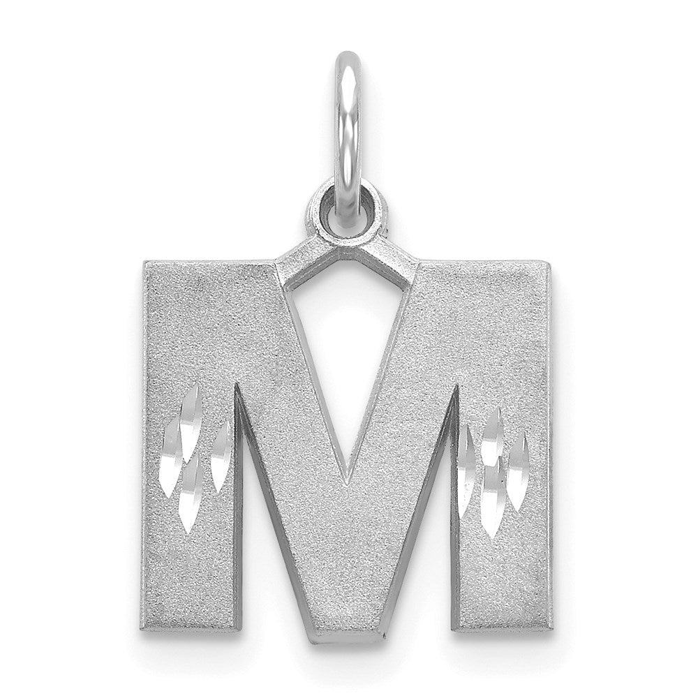 14KW Satin Diamond-cut Letter M Initial Charm-D1282M