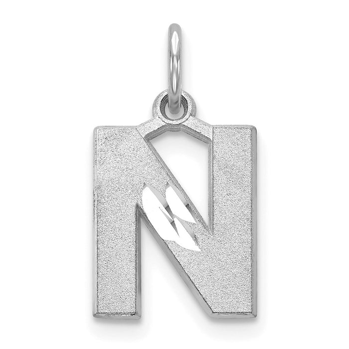 14KW Satin Diamond-cut Letter N Initial Charm-D1282N