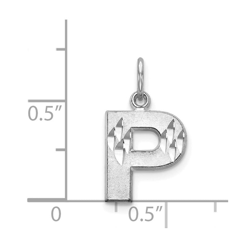 14KW Satin Diamond-cut Letter P Initial Charm-D1282P