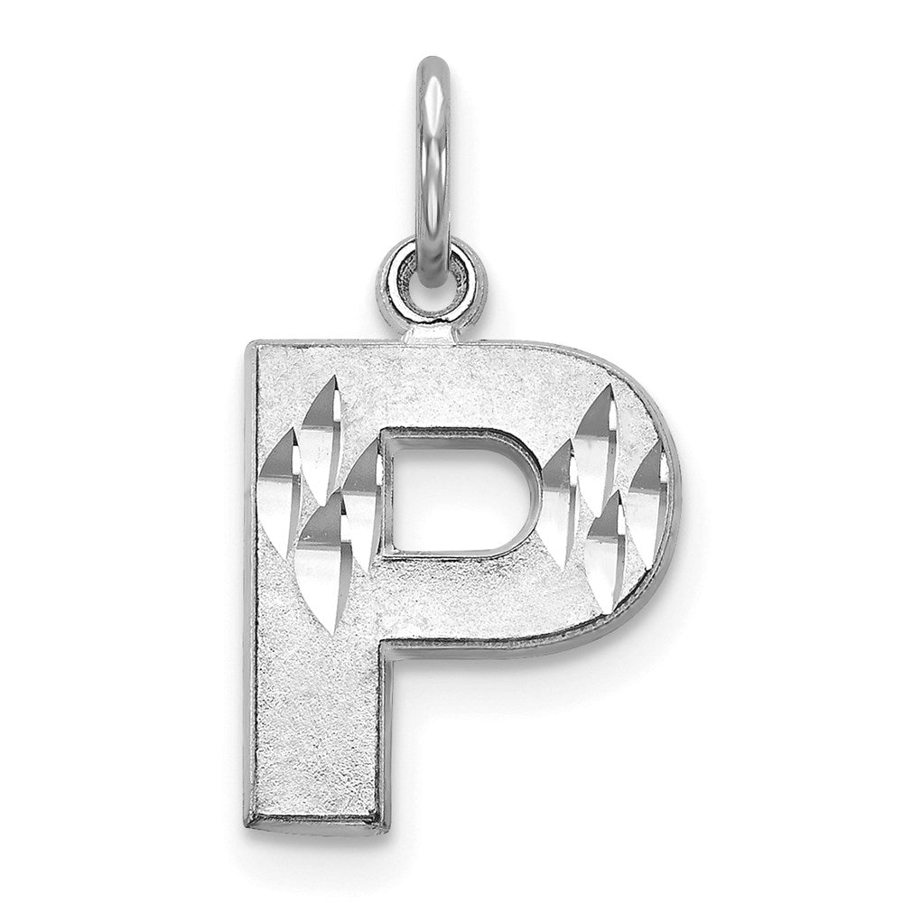 14KW Satin Diamond-cut Letter P Initial Charm-D1282P