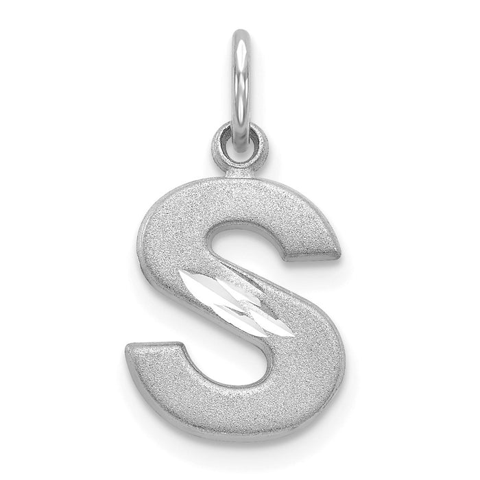 14KW Satin Diamond-cut Letter S Initial Charm-D1282S