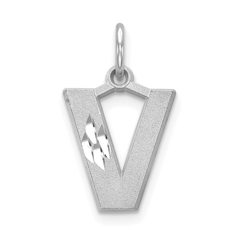 14KW Satin Diamond-cut Letter V Initial Charm-D1282V