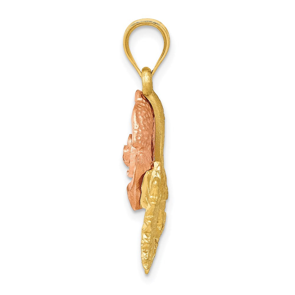 14k Two-Tone Solid Satin Diamond-cut Flower Pendant-D1292