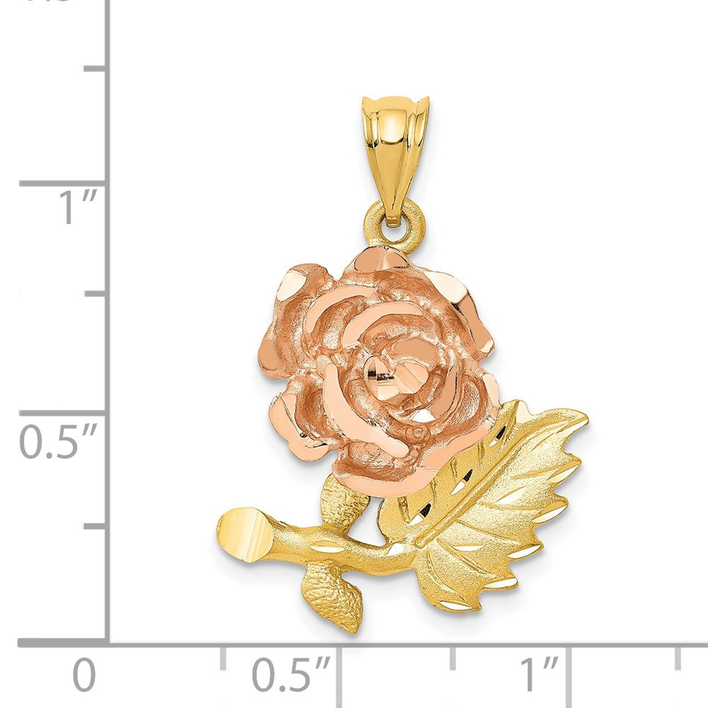 14k Two-Tone Solid Satin Diamond-cut Flower Pendant-D1292