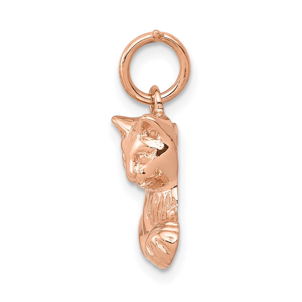 14k Rose Gold Solid Polished Open-Backed Cat Charm-D1317