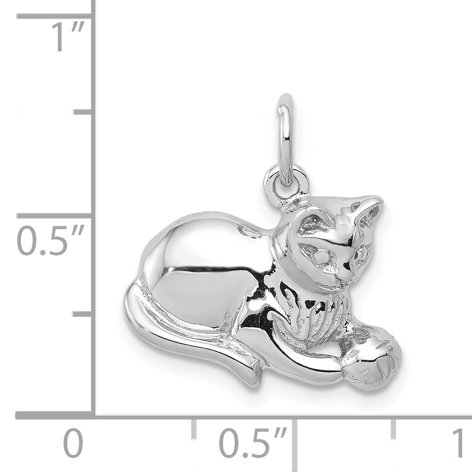 14k White Gold Polished Open-Backed Cat Charm-D1319
