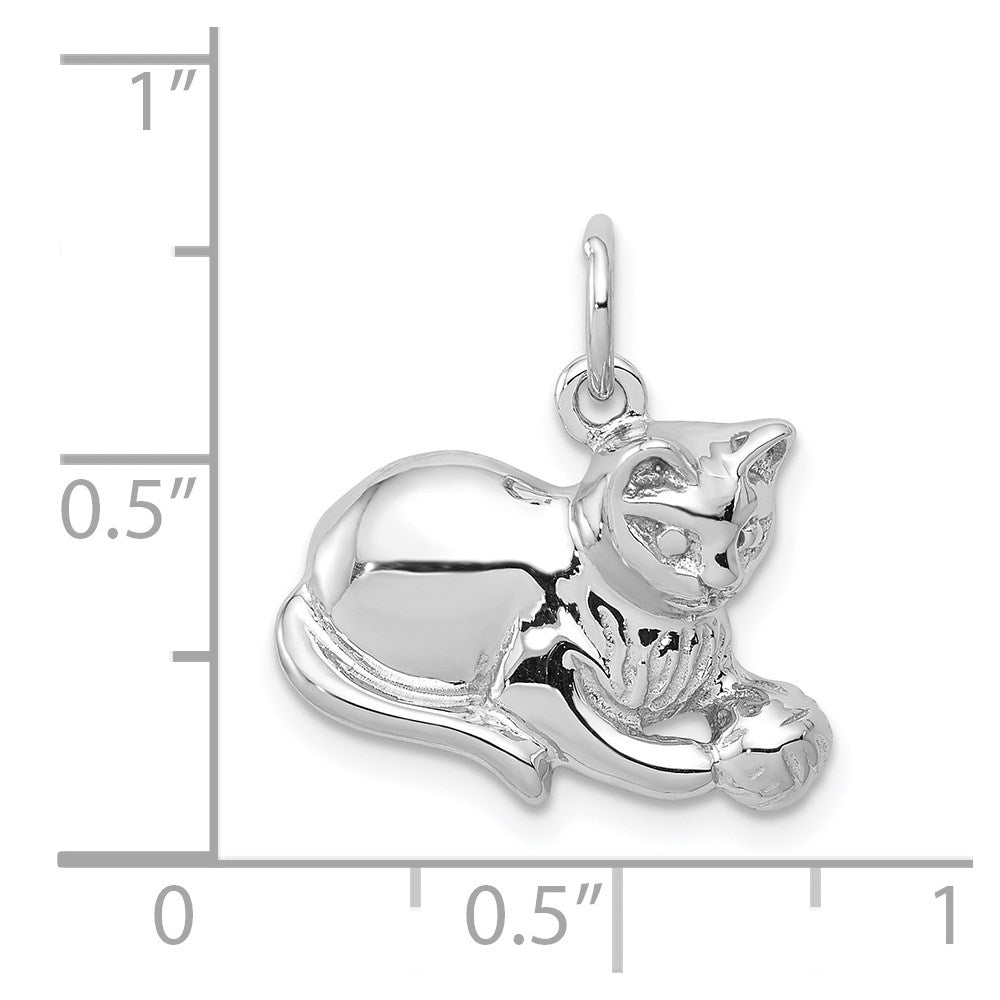 14k White Gold Polished Open-Backed Cat Charm-D1319