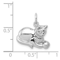 14k White Gold Polished Open-Backed Cat Charm-D1319