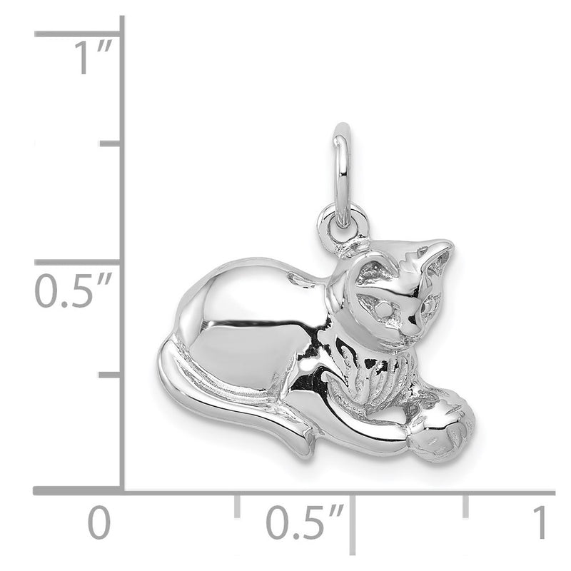 14k White Gold Polished Open-Backed Cat Charm-D1319