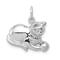14k White Gold Polished Open-Backed Cat Charm-D1319